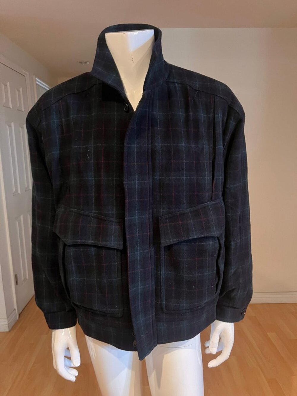 VINTAGE MENS 80'S 90'S NORDSTROM PLAID BOMBER JACKET SZ M MED MADE IN GERMANY